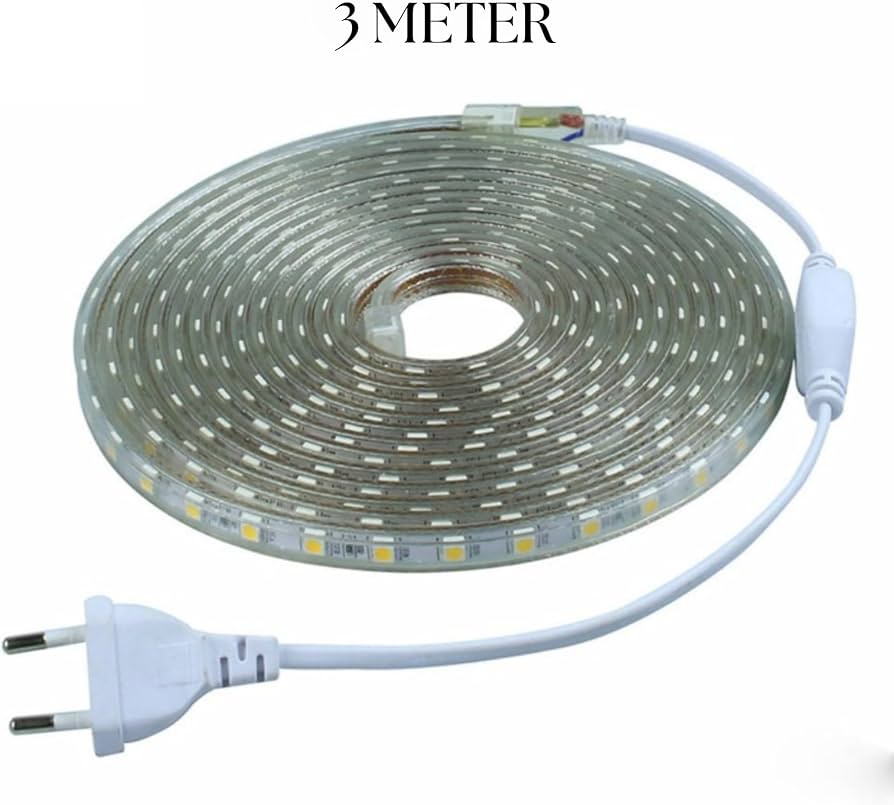 3 Meter LED Strip Light with Connector | Flexible Decorative Rope Light for Home, Bedroom, TV Backlight, Ceiling, Party & Festival Decoration (Warm White, 3 Meter)